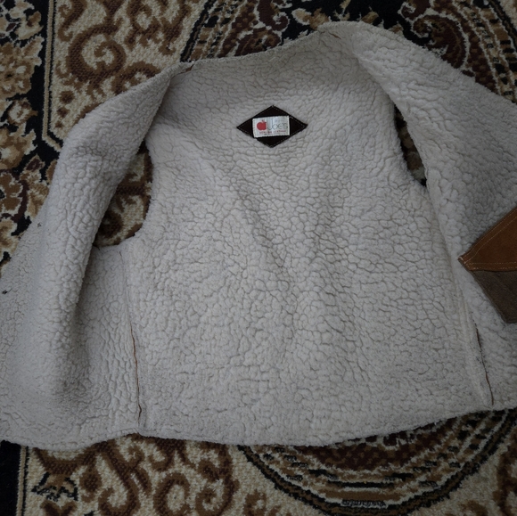 Vintage Western Leather Suede Vest 70s Faux Shearling 1970s Patchwork Distressed - Picture 15 of 16